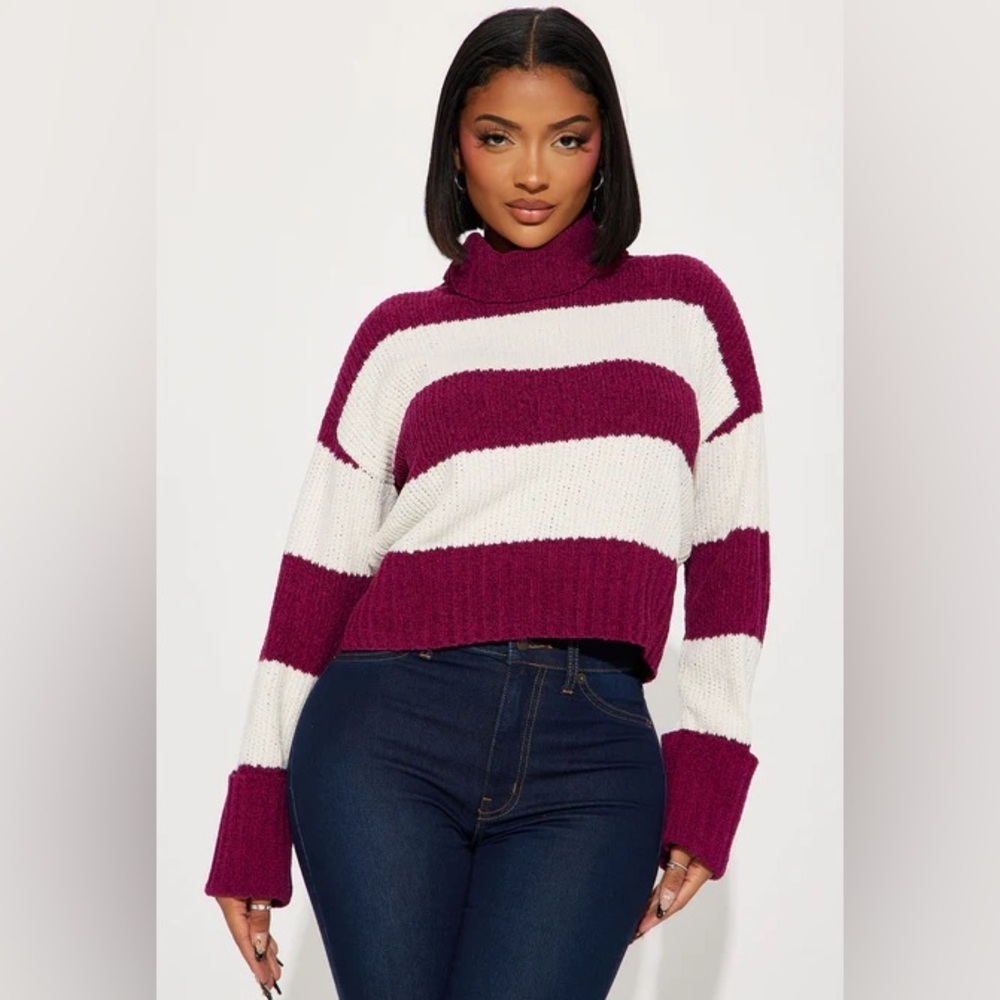 Snuggling in Striped Sweater in Raspberry